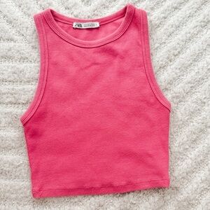 Zara Pink Ribbed Cropped Tank Top Women’s Size Small